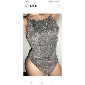 Divided by H&M Silver Metallic‎ Nylon Bodysuit Top Medium